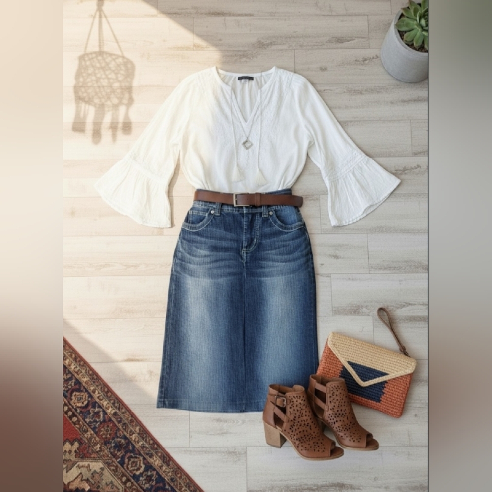 l.e.i. Sophia Hipster Flare Denim Skirt